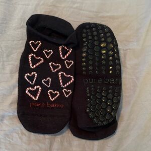 Pure Barre Black Socks with Candy Cane Hearts